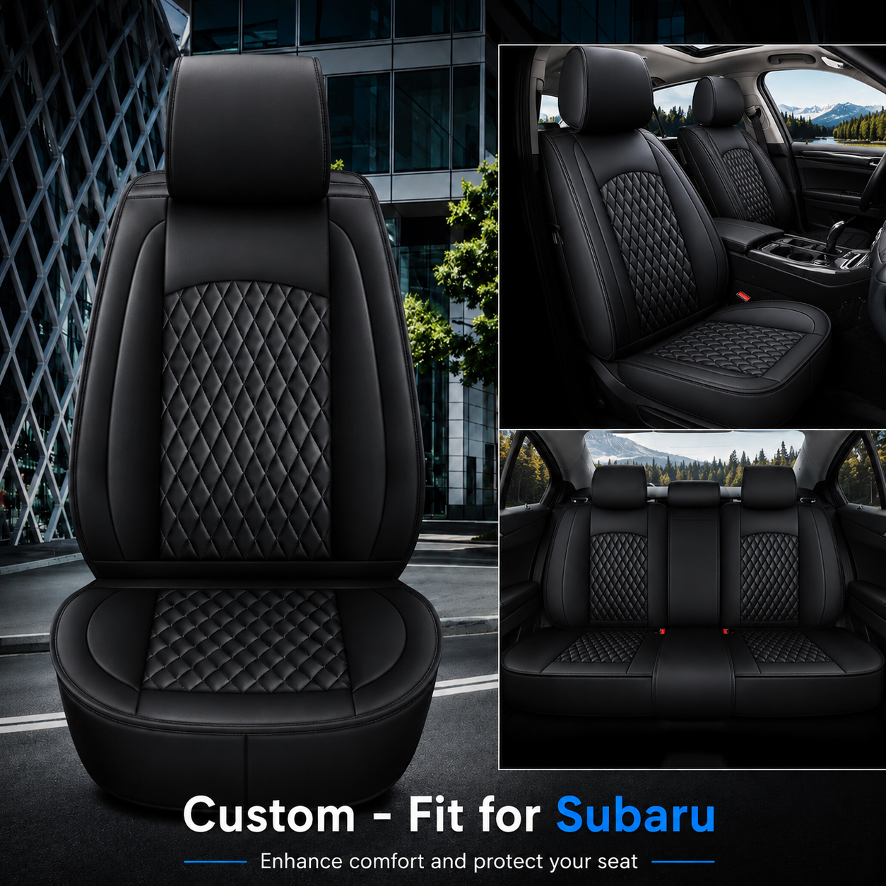 Custom Fit for Subaru Full Set Car Seat Covers – Waterproof Leather Front & Rear Seat Protection Cushions, Durable Automotive Interior Covers, Airbag Compatible Seat Protectors, Car Accessories