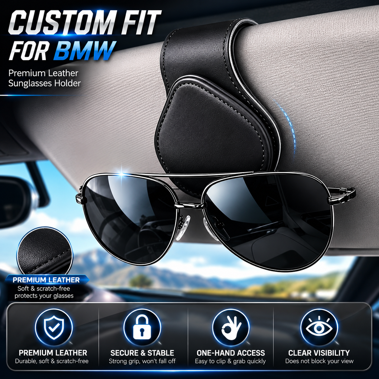 Custom Fit for Mercedes-Benz Sunglasses Holder – Magnetic Leather Car Sun Visor Glasses Clip, Secure Eyewear Storage Organizer - Delicate Leather  