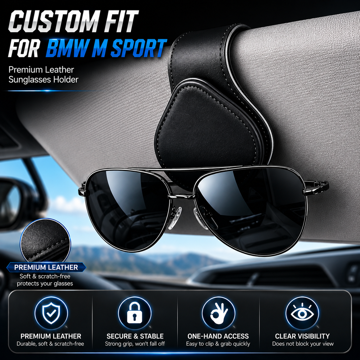 Car Sunglasses Holder, Custom For Your Cars, Magnetic Leather Glasses Frame 2024 Update KO13995 - Delicate Leather  
