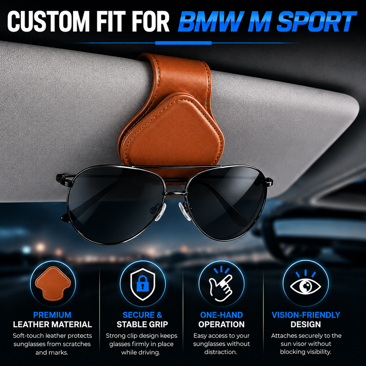 Car Sunglasses Holder, Custom For Your Cars, Magnetic Leather Glasses Frame 2024 Update KO13995 - Delicate Leather  