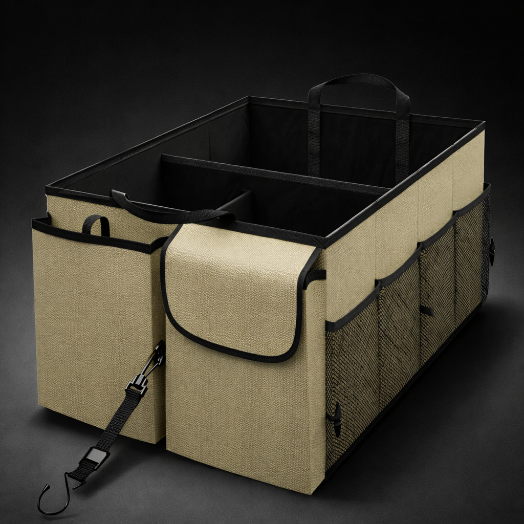 Car Trunk Organizer - Collapsible, Custom fit for All Cars, Multi-Compartment Automotive SUV Car Organizer for Storage w/ Adjustable Straps - Car Accessories for Women and Men JG12993 - Delicate Leather  