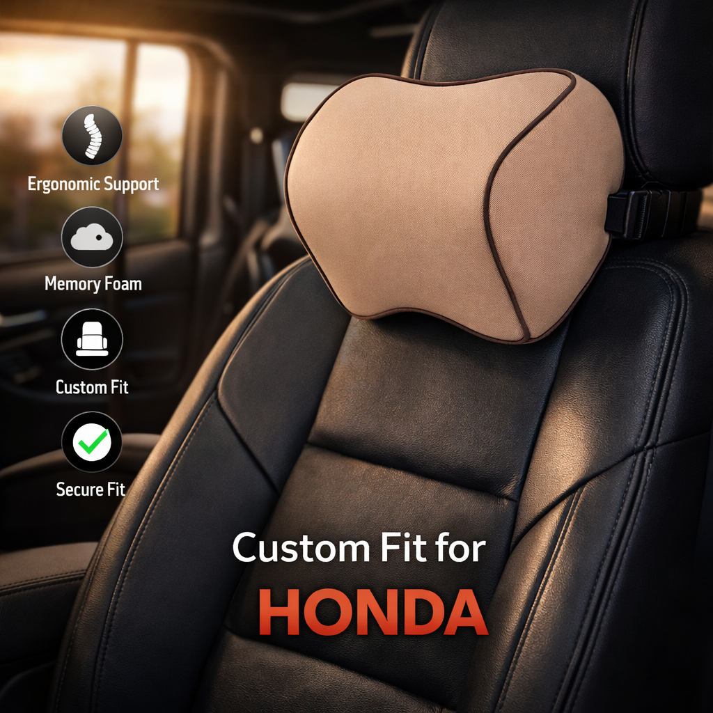 Lumbar Support Cushion for Car and Headrest Neck Pillow Kit, Custom For Cars, Ergonomically Design for Car Seat, Car Accessories HA13983 - Delicate Leather  