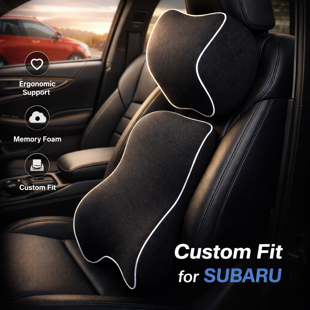 Lumbar Support Cushion for Car and Headrest Neck Pillow Kit, Custom For Cars, Ergonomically Design for Car Seat, Car Accessories SU13983 - Delicate Leather  
