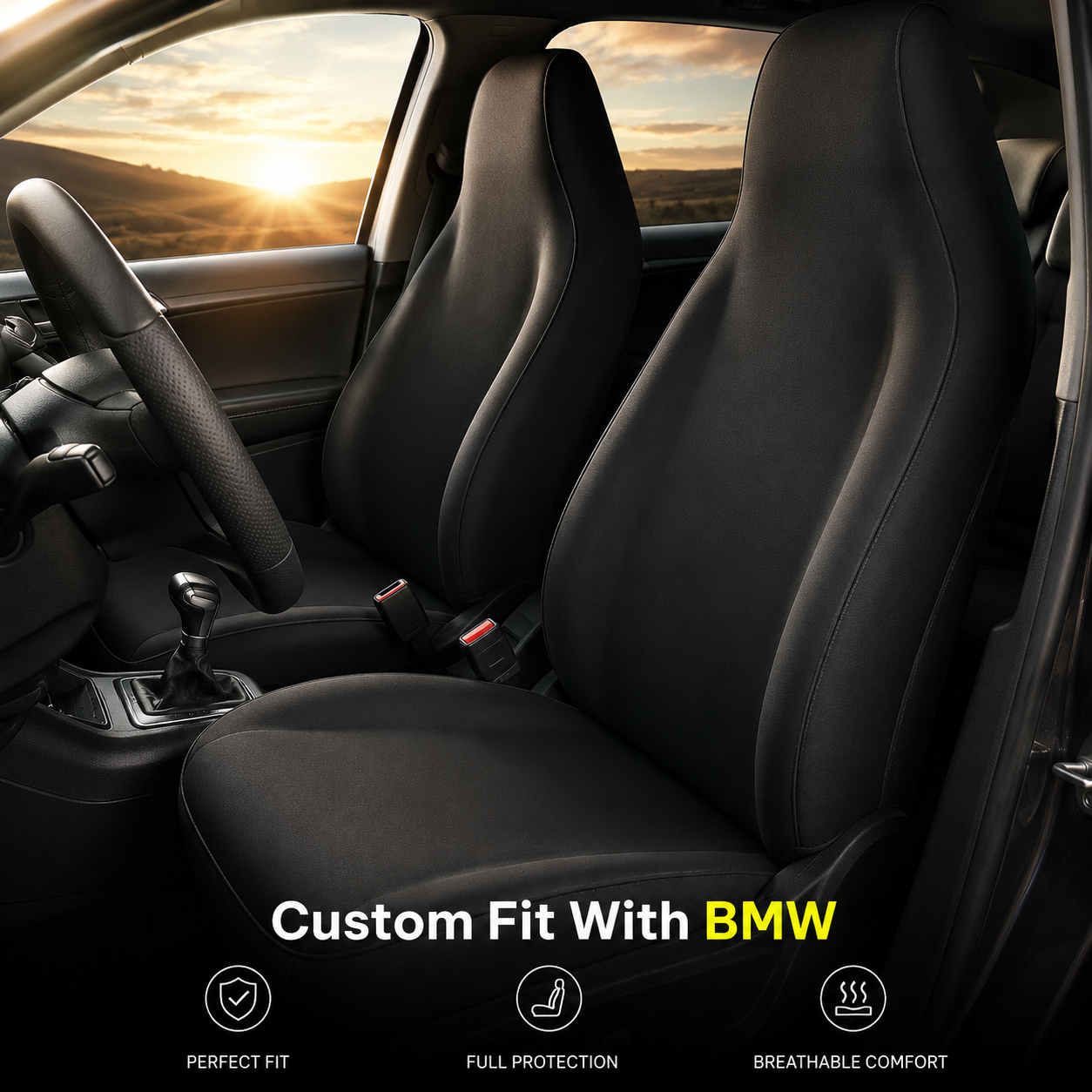 BMW Car Seat Covers – Custom Fit Front Seat Protector Set, Breathable & Durable Interior Protection - Delicate Leather  
