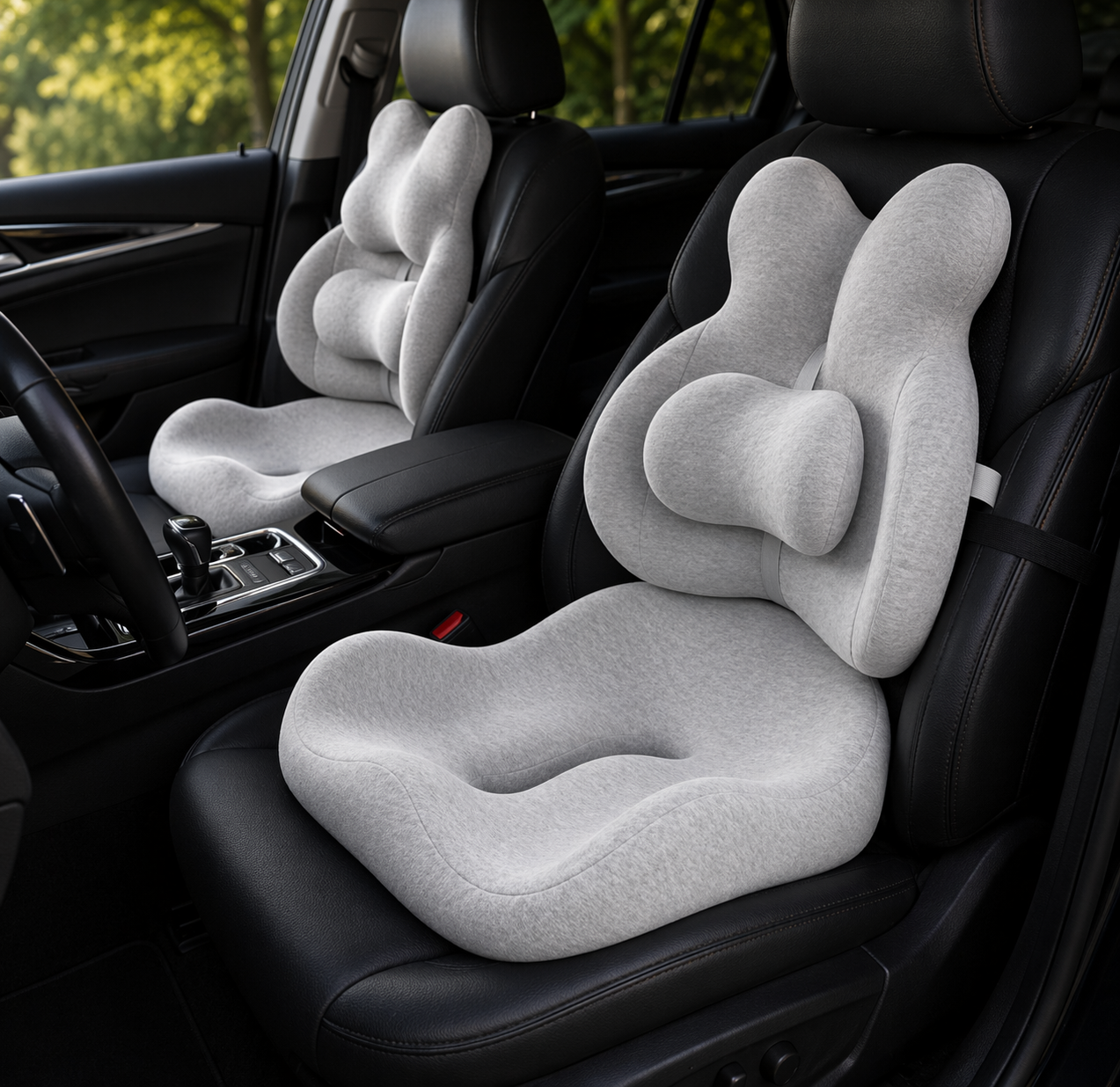 Orthopedic Memory Foam Seat & Back Cushion Set – Coccyx and Waist Support for Office Chair & Car - Delicate Leather  