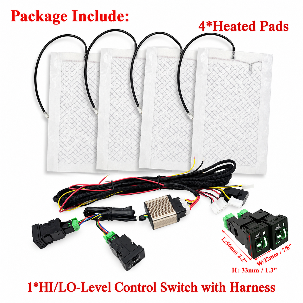 12V Car Seat Heater Kit for 2 Seats – 4pcs 25W Heating Pads with Dual Control Switch - Delicate Leather