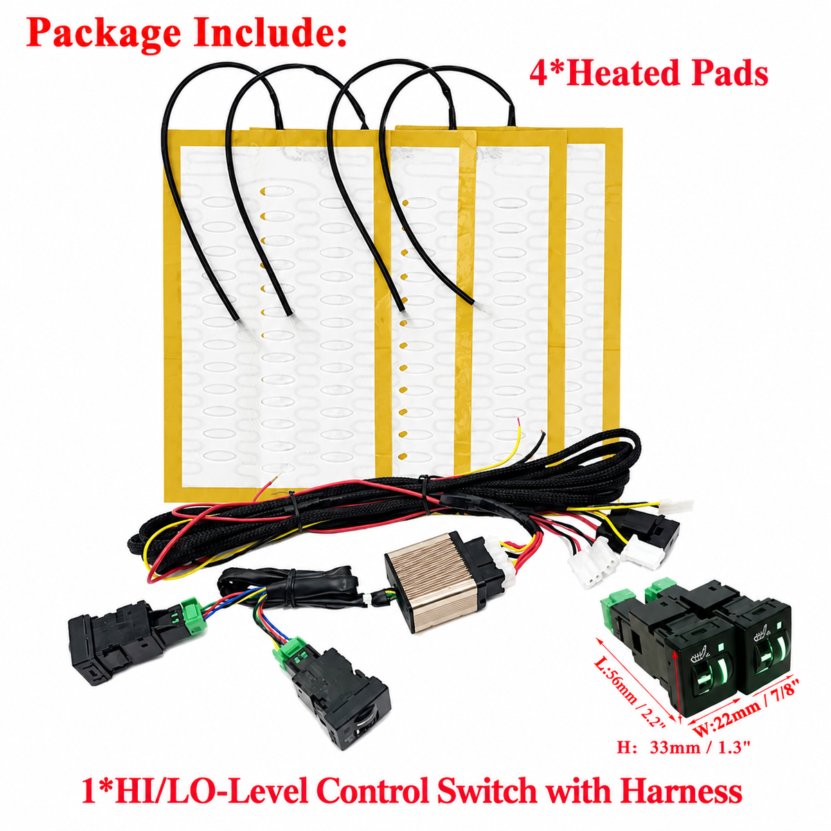 12V Car Seat Heater Kit for 2 Seats – 4pcs 25W Heating Pads with Dual Control Switch - Delicate Leather