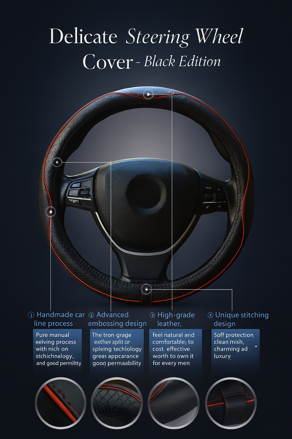 Car Steering Wheel Cover, Custom For Your Cars, Anti-Slip, Safety, Soft, Breathable, Heavy Duty, Thick, Full Surround, Sports Style, Car Accessories MA18990 - Delicate Leather  