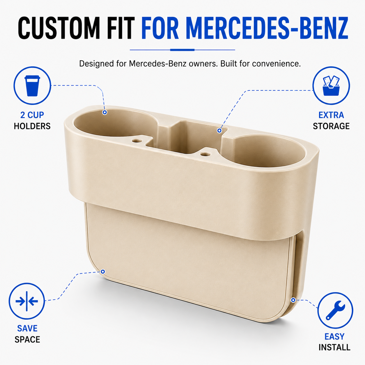 Cup Holder Portable Multifunction Vehicle Seat Cup Holder Organizer, Custom Fit for Mercedes-Benz, Car Seat Gap Storage Box for Drinks, Phone, Keys and Daily Essentials - Delicate Leather  