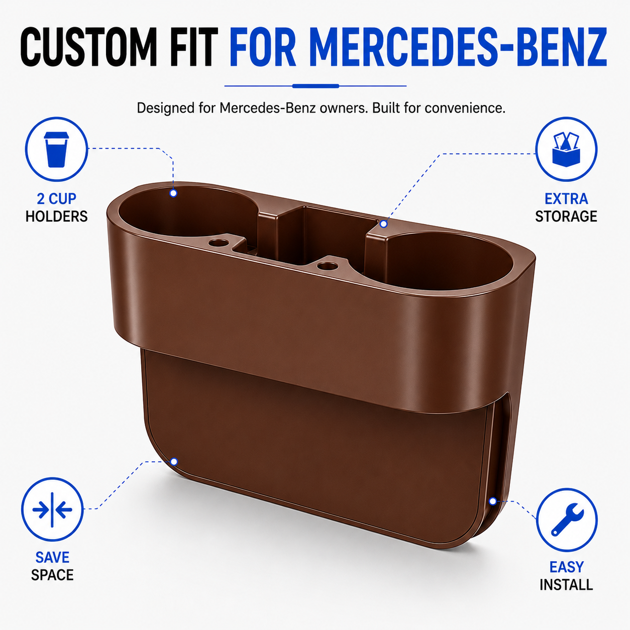 Cup Holder Portable Multifunction Vehicle Seat Cup Holder Organizer, Custom Fit for Mercedes-Benz, Car Seat Gap Storage Box for Drinks, Phone, Keys and Daily Essentials - Delicate Leather  