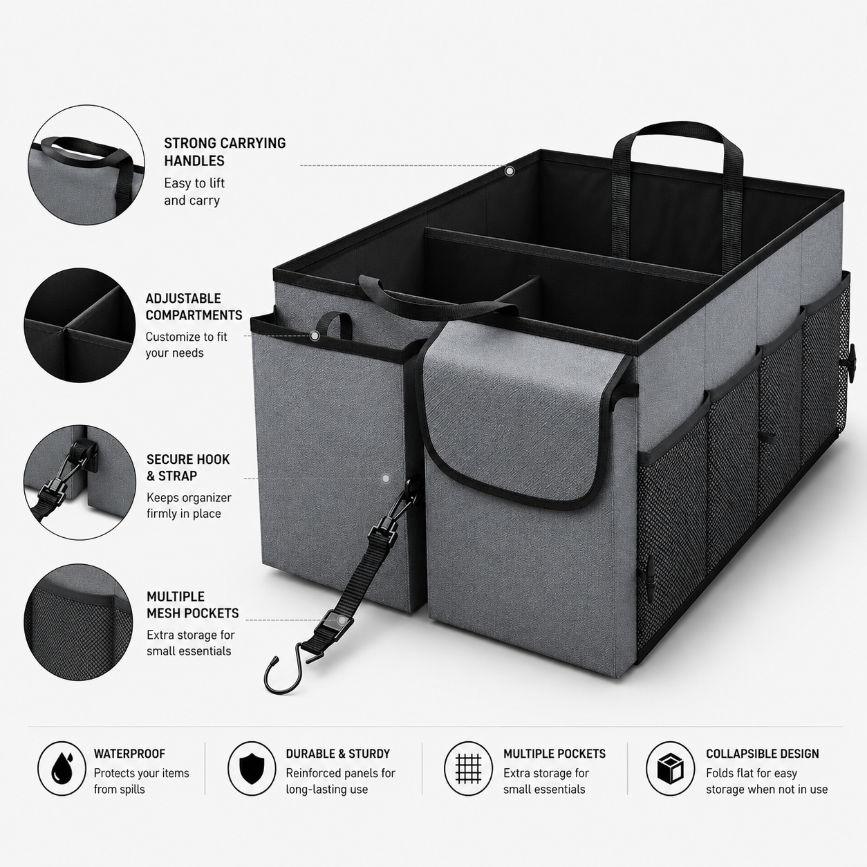 Custom Fit for BMW Car Trunk Organizer – Collapsible Multi-Compartment SUV Storage Organizer with Adjustable Straps, Heavy-Duty Cargo Storage Box for BMW Accessories - Delicate Leather  