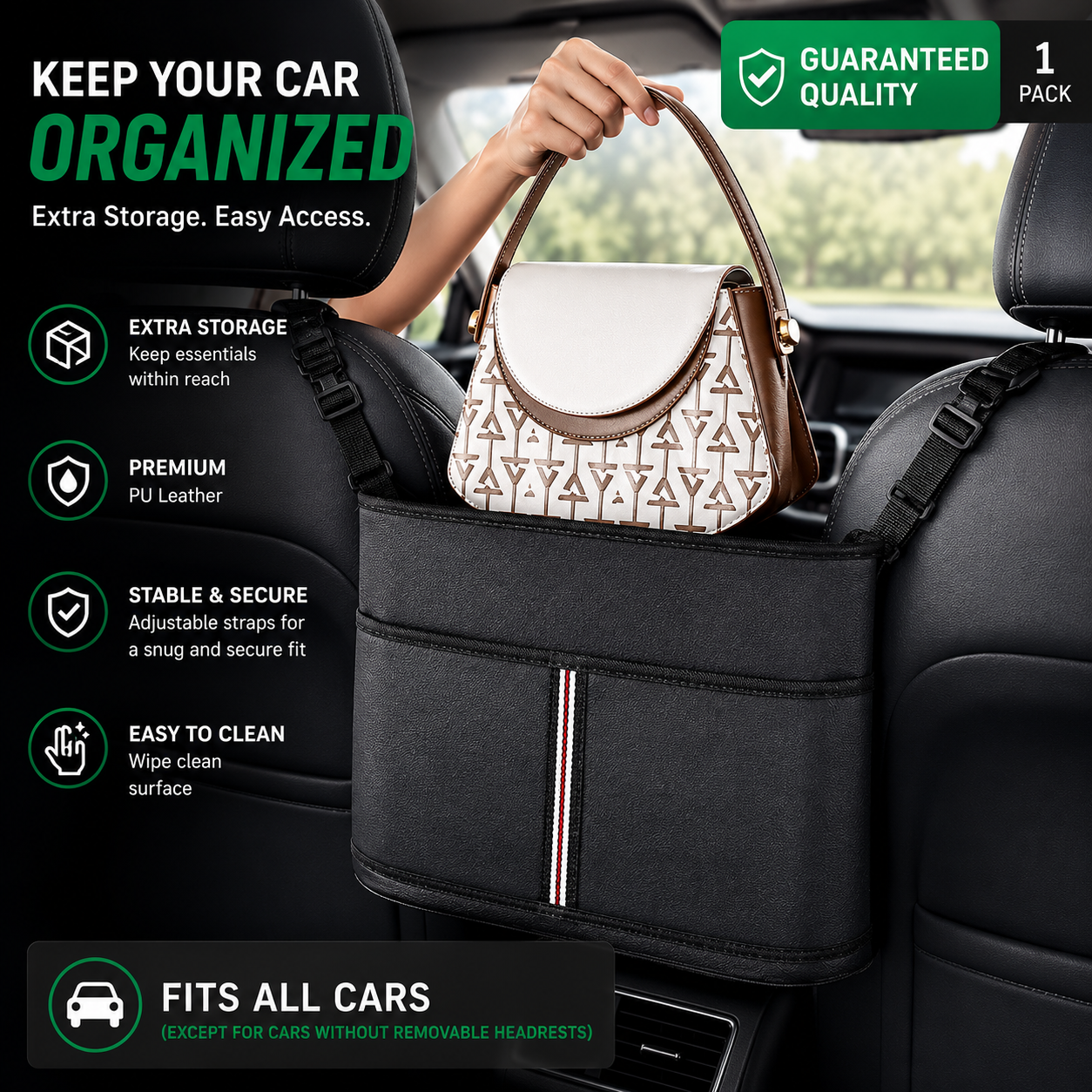 Custom Fit for Mercedes-Benz Car Purse Holder Between Seats – Premium PU Leather Handbag Organizer, Back Seat Storage Pocket & Pet - Delicate Leather