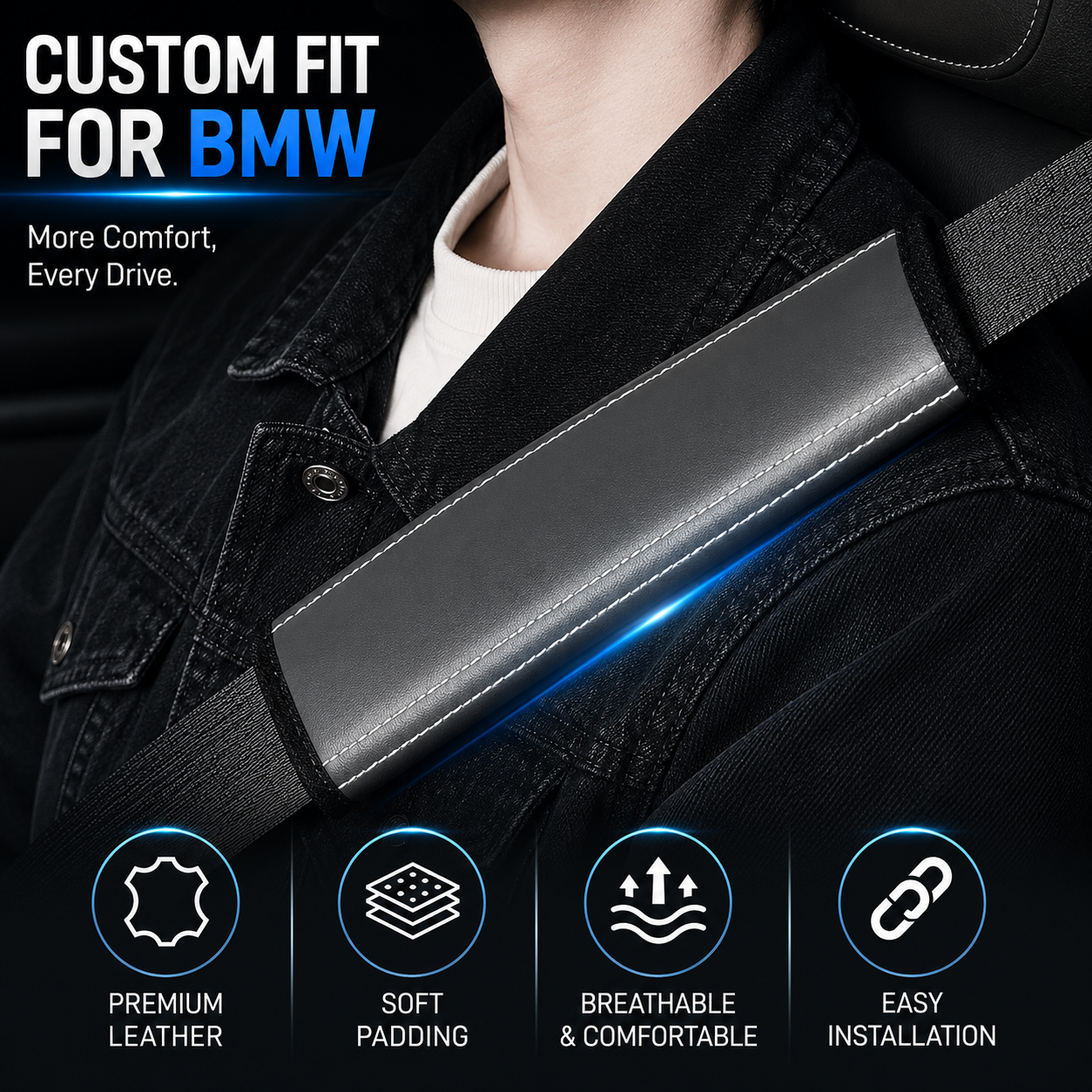 Custom Fit for BMW Seat Belt Shoulder Pads (2PCS) – Microfiber Leather Seat Belt Covers, Soft Comfort Seatbelt Cushions, Interior Car Accessories - Delicate Leather  