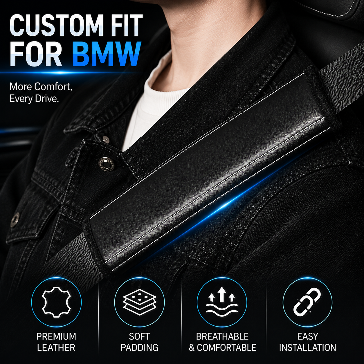 Custom Fit for BMW Seat Belt Shoulder Pads (2PCS) – Microfiber Leather Seat Belt Covers, Soft Comfort Seatbelt Cushions, Interior Car Accessories - Delicate Leather  