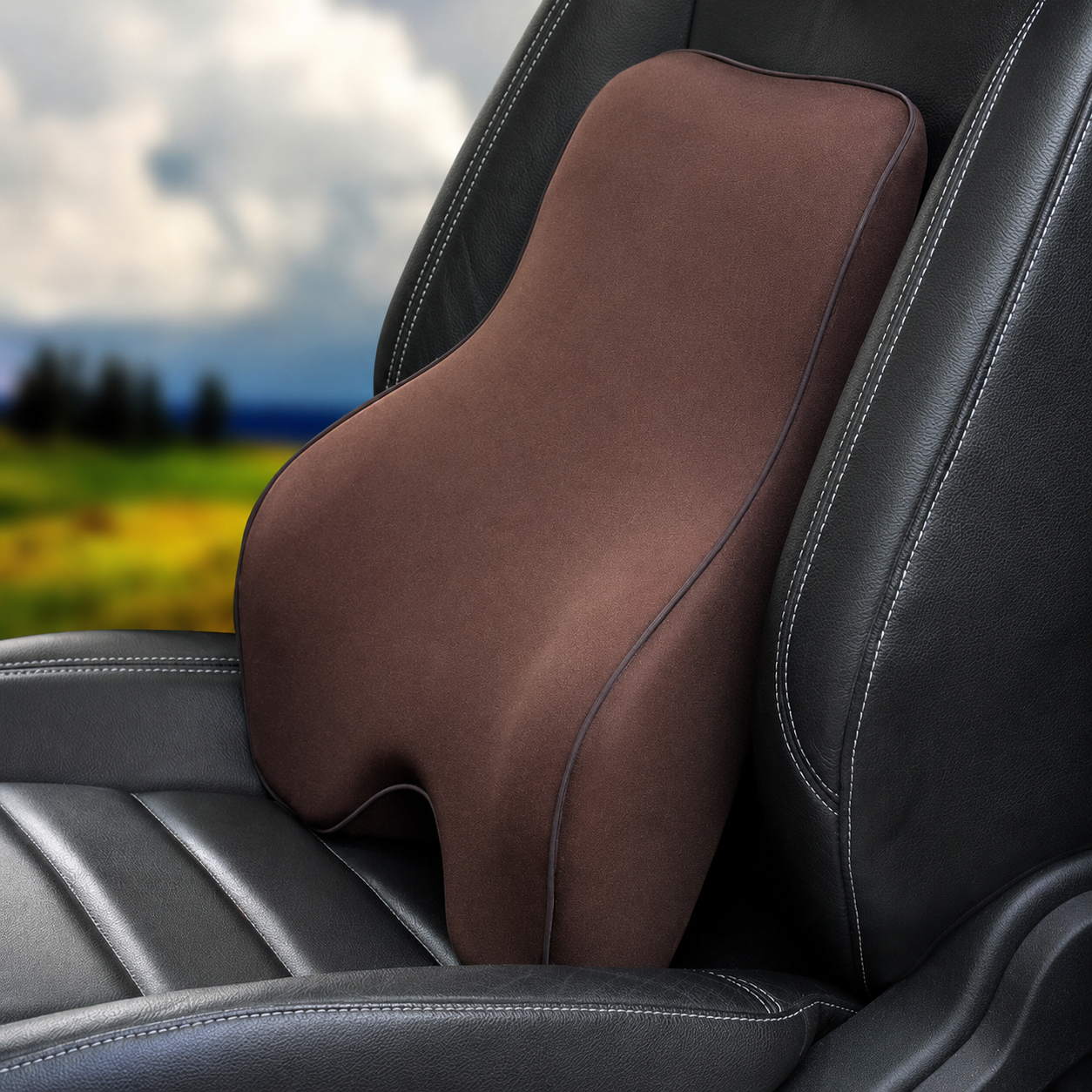 Custom Fit for BMW Lumbar Support Cushion & Headrest Neck Pillow Set – Ergonomic Memory Foam Car Seat Support for Enhanced Driving Comfort - Delicate Leather  