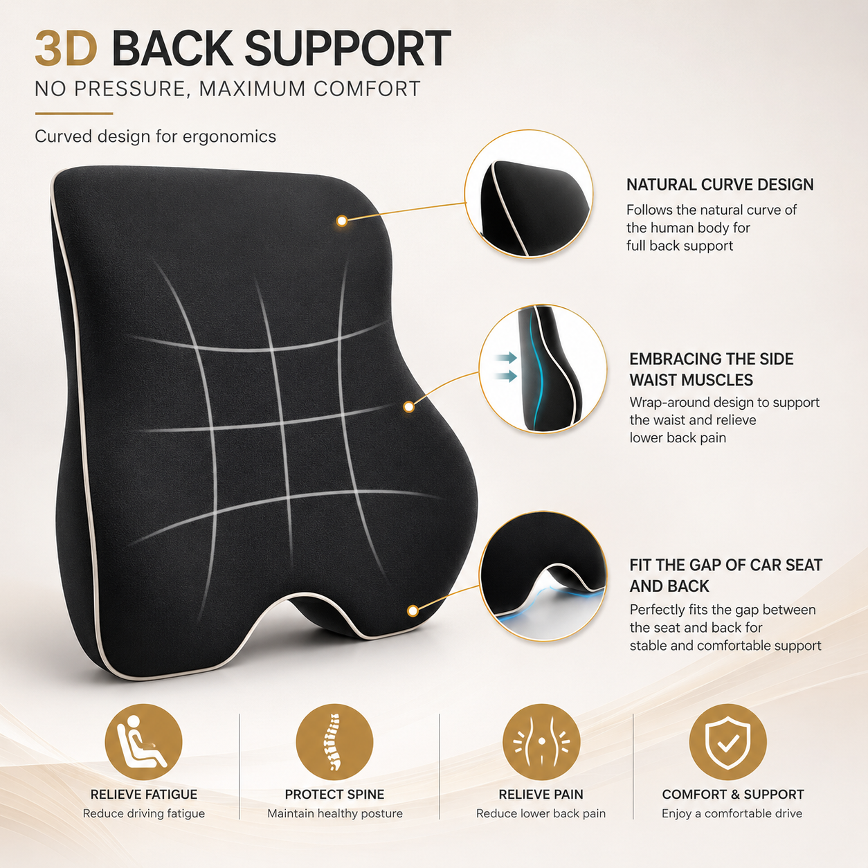 Custom Fit for BMW Lumbar Support Cushion & Headrest Neck Pillow Set – Ergonomic Memory Foam Car Seat Support for Enhanced Driving Comfort - Delicate Leather  