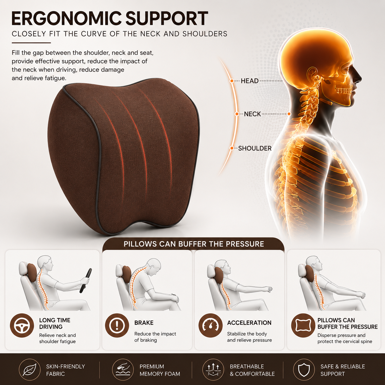 Custom Fit for BMW Lumbar Support Cushion & Headrest Neck Pillow Set – Ergonomic Memory Foam Car Seat Support for Enhanced Driving Comfort - Delicate Leather  