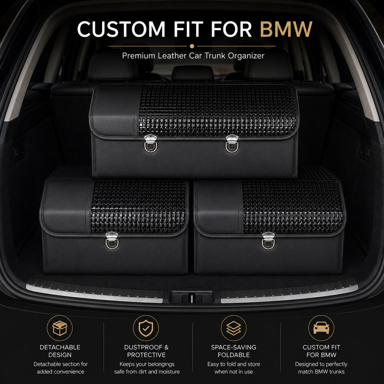 Custom Fit for BMW Trunk Storage Organizer Box – Premium Nappa Leather Foldable Car Cargo Organizer with Lid, Large Capacity Vehicle Interior Storage Accessories - Delicate Leather  