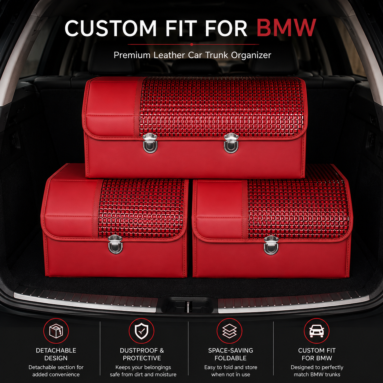 Custom Fit for BMW Trunk Storage Organizer Box – Premium Nappa Leather Foldable Car Cargo Organizer with Lid, Large Capacity Vehicle Interior Storage Accessories - Delicate Leather  