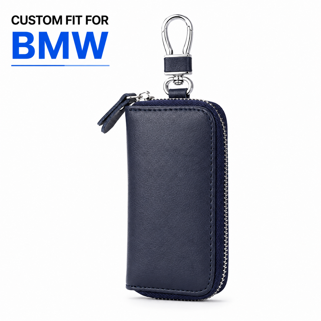 Custom Fit for BMW Luxury Leather Key Holder Wallet – Gender-Neutral Car Key Case with 6 Hooks, Zipper Closure & Card Slots - Delicate Leather  