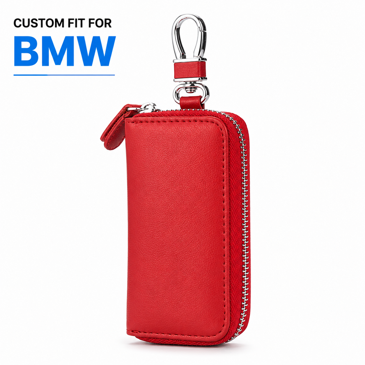 Custom Fit for BMW Luxury Leather Key Holder Wallet – Gender-Neutral Car Key Case with 6 Hooks, Zipper Closure & Card Slots - Delicate Leather  