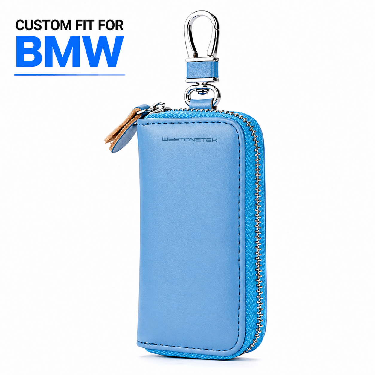 Custom Fit for BMW Luxury Leather Key Holder Wallet – Gender-Neutral Car Key Case with 6 Hooks, Zipper Closure & Card Slots - Delicate Leather  