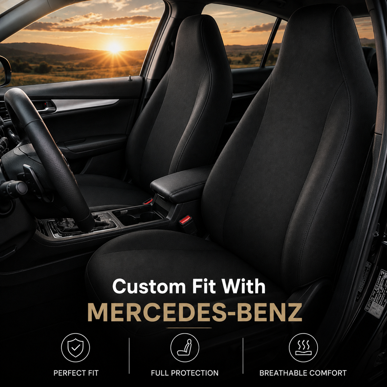 Custom Fit Car Seat Covers for Mercedes-Benz – Airbag Compatible Bucket Seat Protectors, Front Seat Covers Set - Delicate Leather  