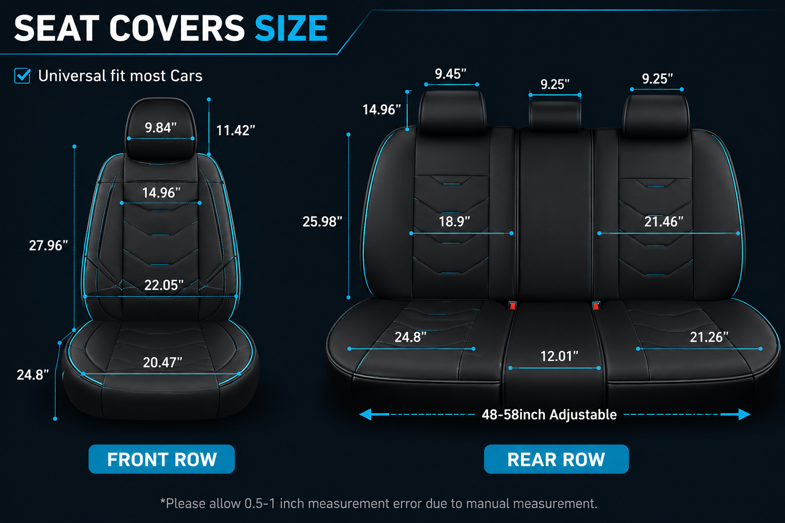 Custom Fit for BMW 5-Seat Leather Car Seat Covers Full Set, Premium Leatherette Seat Protectors for Sedan, SUV, Truck & Van, Front & Rear Cushion Covers - Delicate Leather  