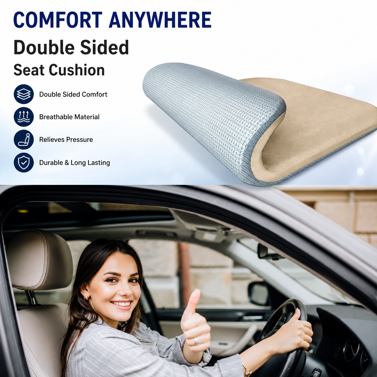 Mercedes-Benz Memory Foam Car Seat Cushion – Custom Fit Seat Pad for Enhanced Driving Comfort, Height Boost Support, Ergonomic Cushion for Car Seats, Office Chairs & Daily Use - Delicate Leather  