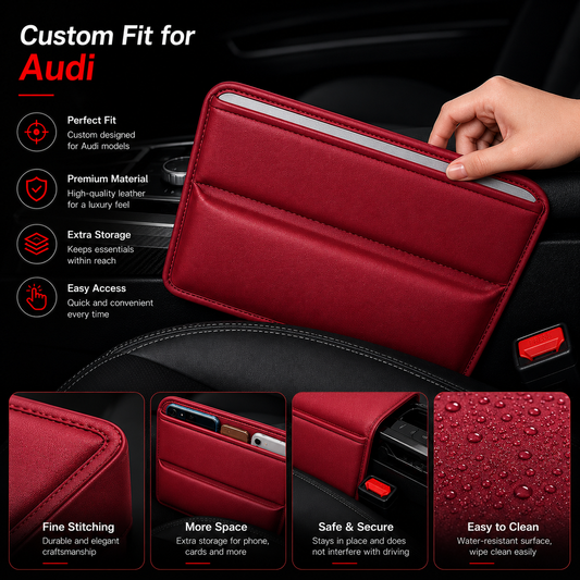 Custom Fit for Audi Car Seat Gap Filler Organizer – PU Leather Console Side Pocket Storage for Phone, Wallet & Keys - Delicate Leather