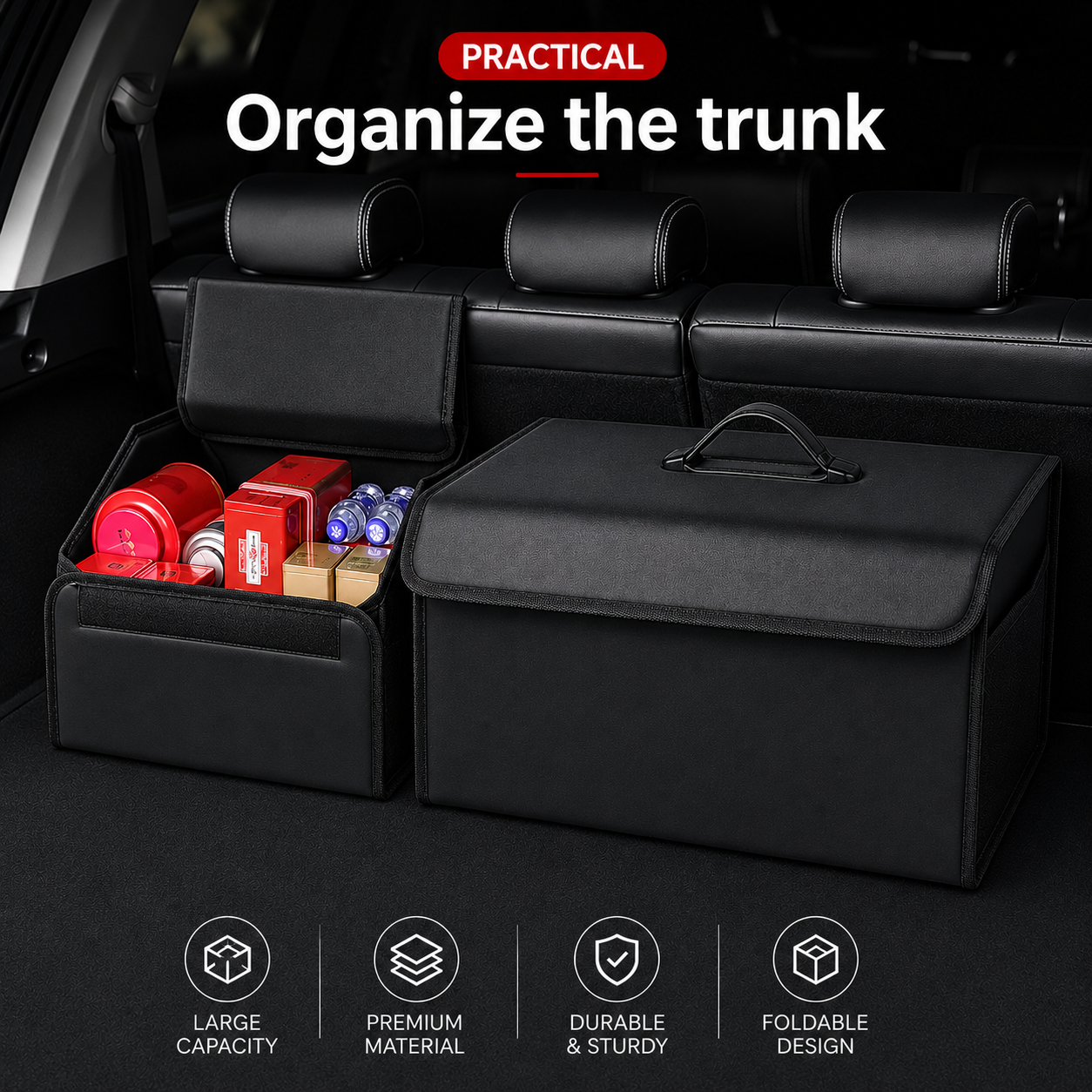 Custom Fit for Mercedes-Benz Trunk Organizer – Foldable PU Leather Cargo Storage Box - Delicate Leather  