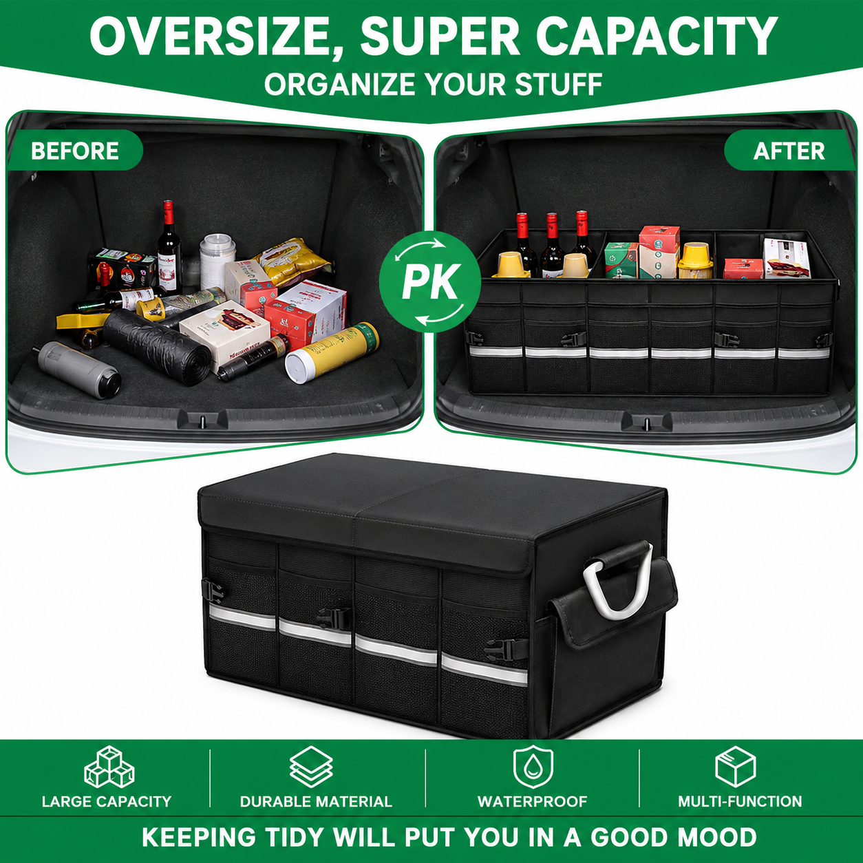 Custom Fit for Mercedes-Benz Trunk Organizer Large Capacity Foldable Cargo Storage Box - Delicate Leather  
