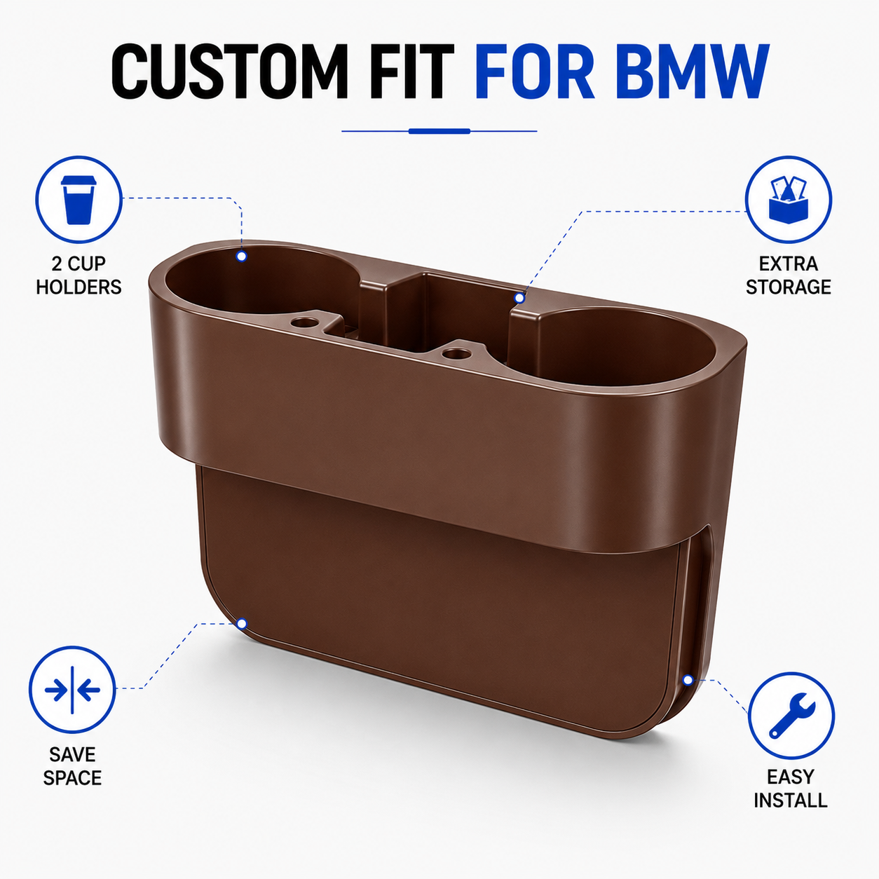 Custom Fit for BMW Car Seat Gap Organizer with Dual Cup Holders and Phone Storage, Multifunction Vehicle Interior Organizer