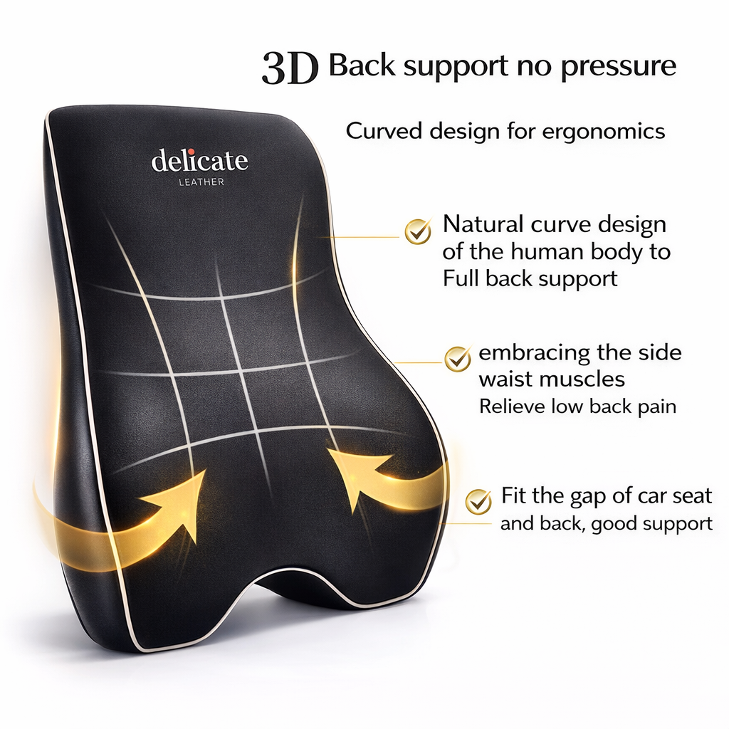 Lumbar Support Cushion for Car and Headrest Neck Pillow Kit, Custom For Cars, Ergonomically Design for Car Seat, Car Accessories SU13983 - Delicate Leather  