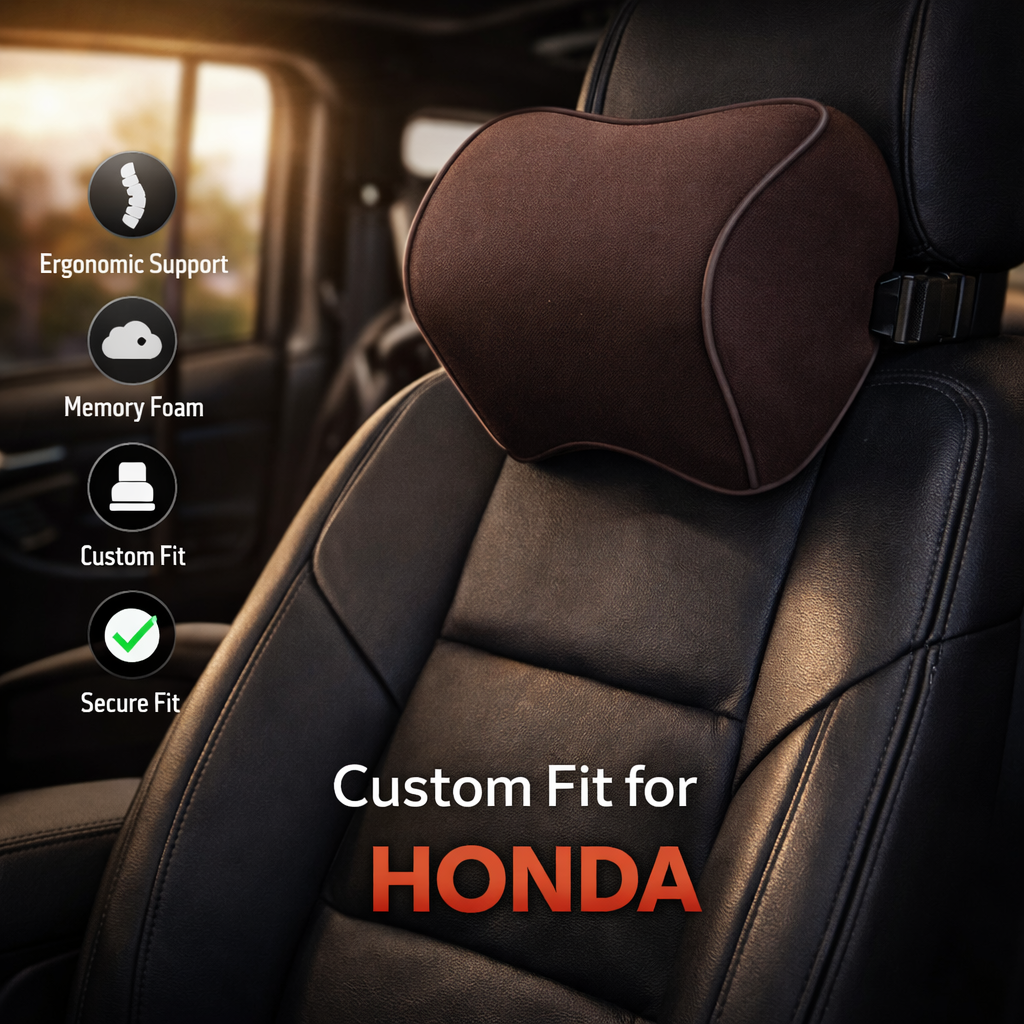 Lumbar Support Cushion for Car and Headrest Neck Pillow Kit, Custom For Cars, Ergonomically Design for Car Seat, Car Accessories HA13983 - Delicate Leather  