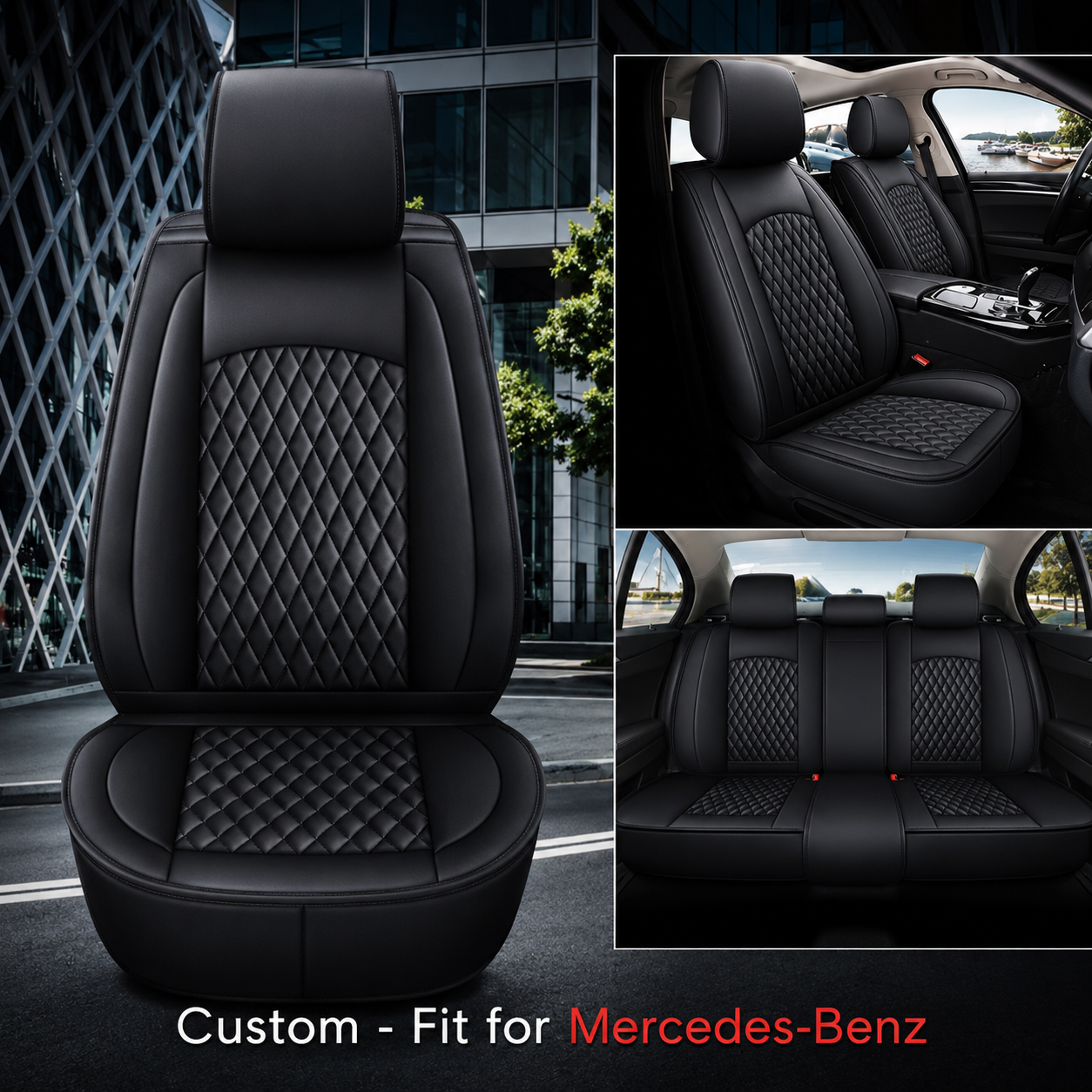 2 Car Seat Covers Full Set, Custom For Your Cars, Waterproof Leather Front Rear Seat Automotive Protection Cushions, Car Accessories MB - Delicate Leather  