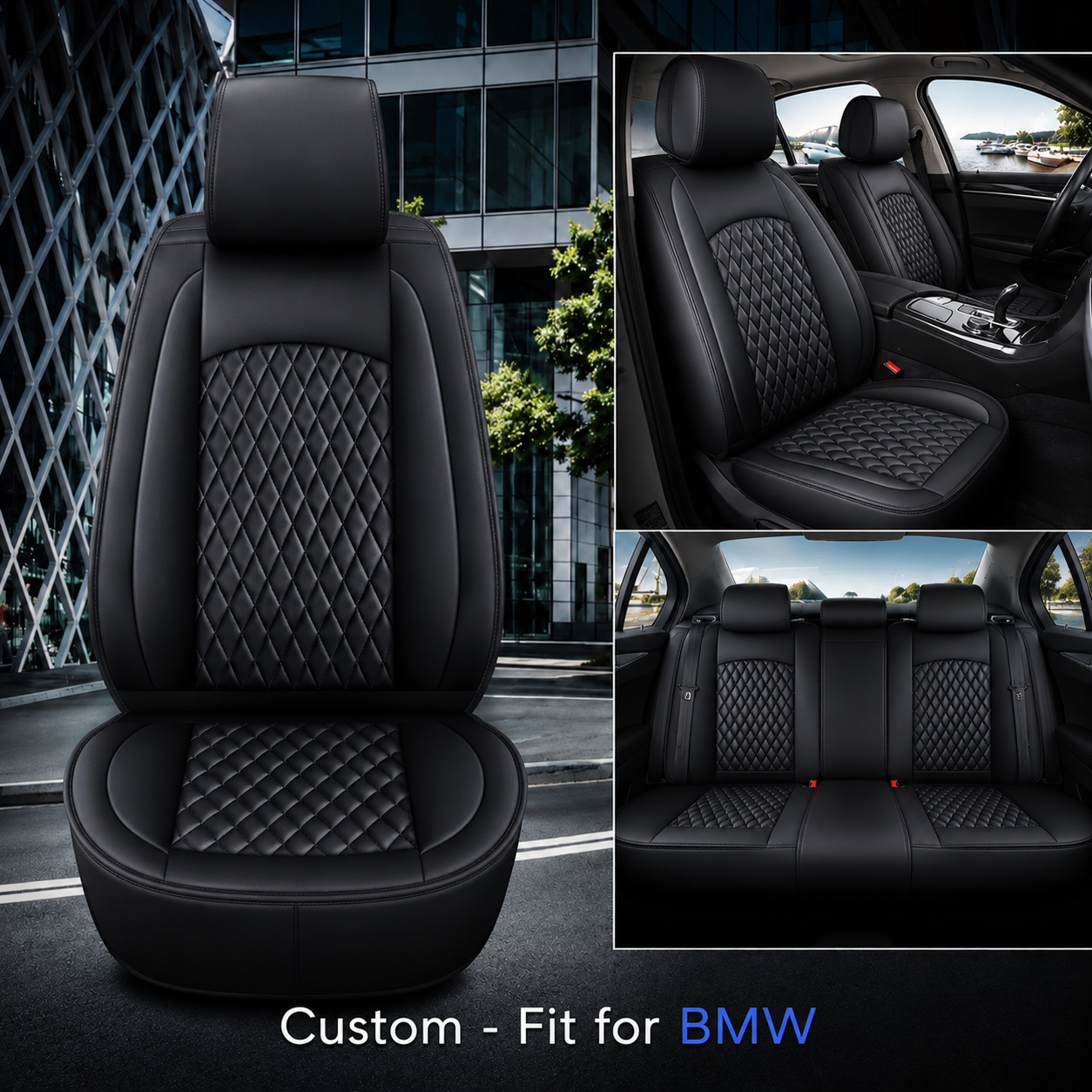 2 Car Seat Covers Full Set, Custom Fit For BMW, Waterproof Leather Front Rear Seat Automotive Protection Cushions, Car Accessories BM