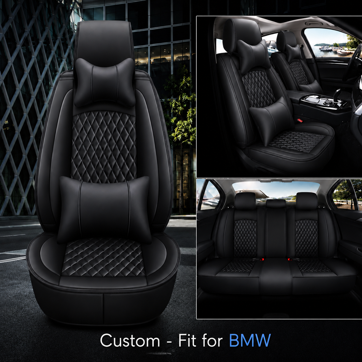 2 Car Seat Covers Full Set, Custom Fit For BMW, Waterproof Leather Front Rear Seat Automotive Protection Cushions, Car Accessories BM