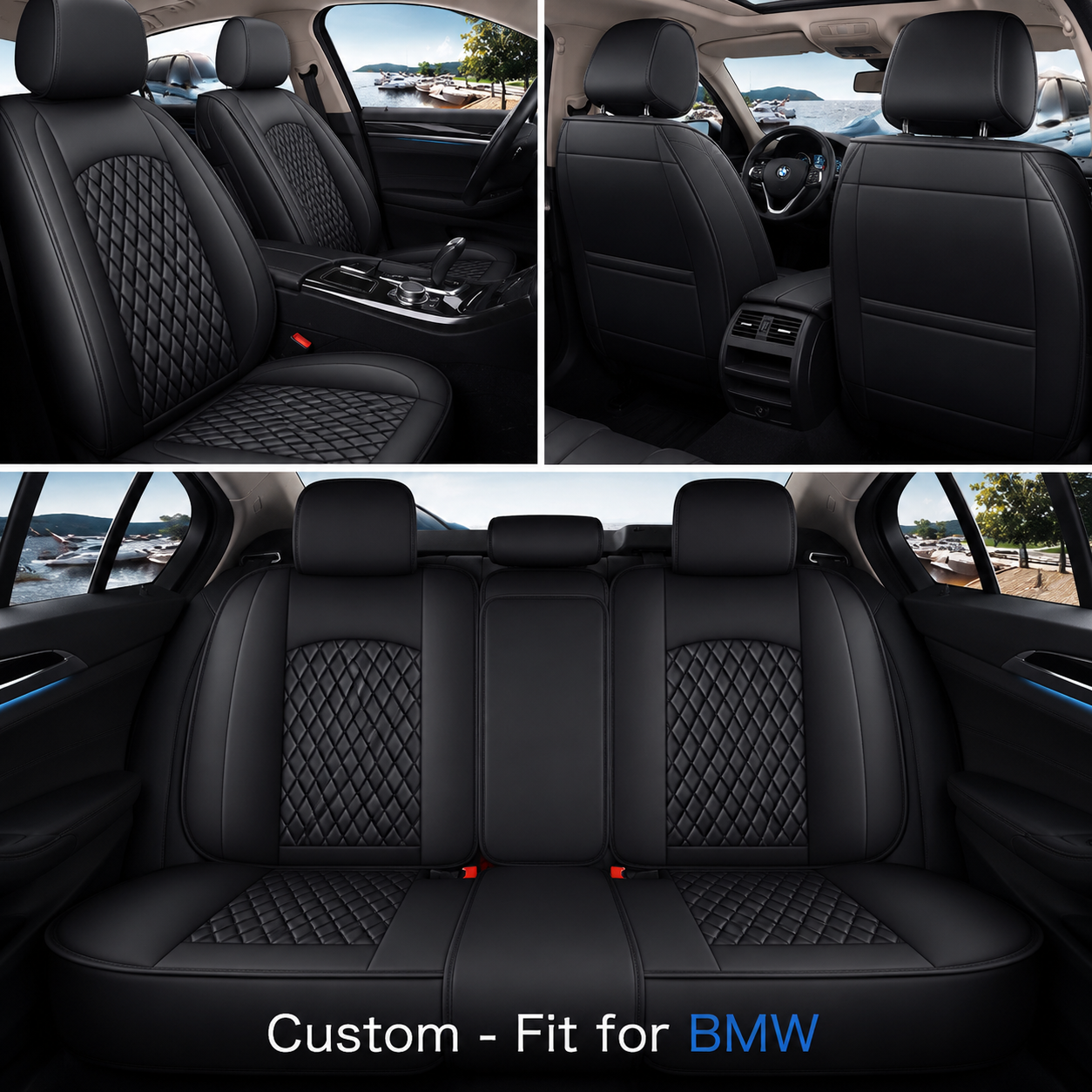 2 Car Seat Covers Full Set, Custom Fit For BMW, Waterproof Leather Front Rear Seat Automotive Protection Cushions, Car Accessories BM