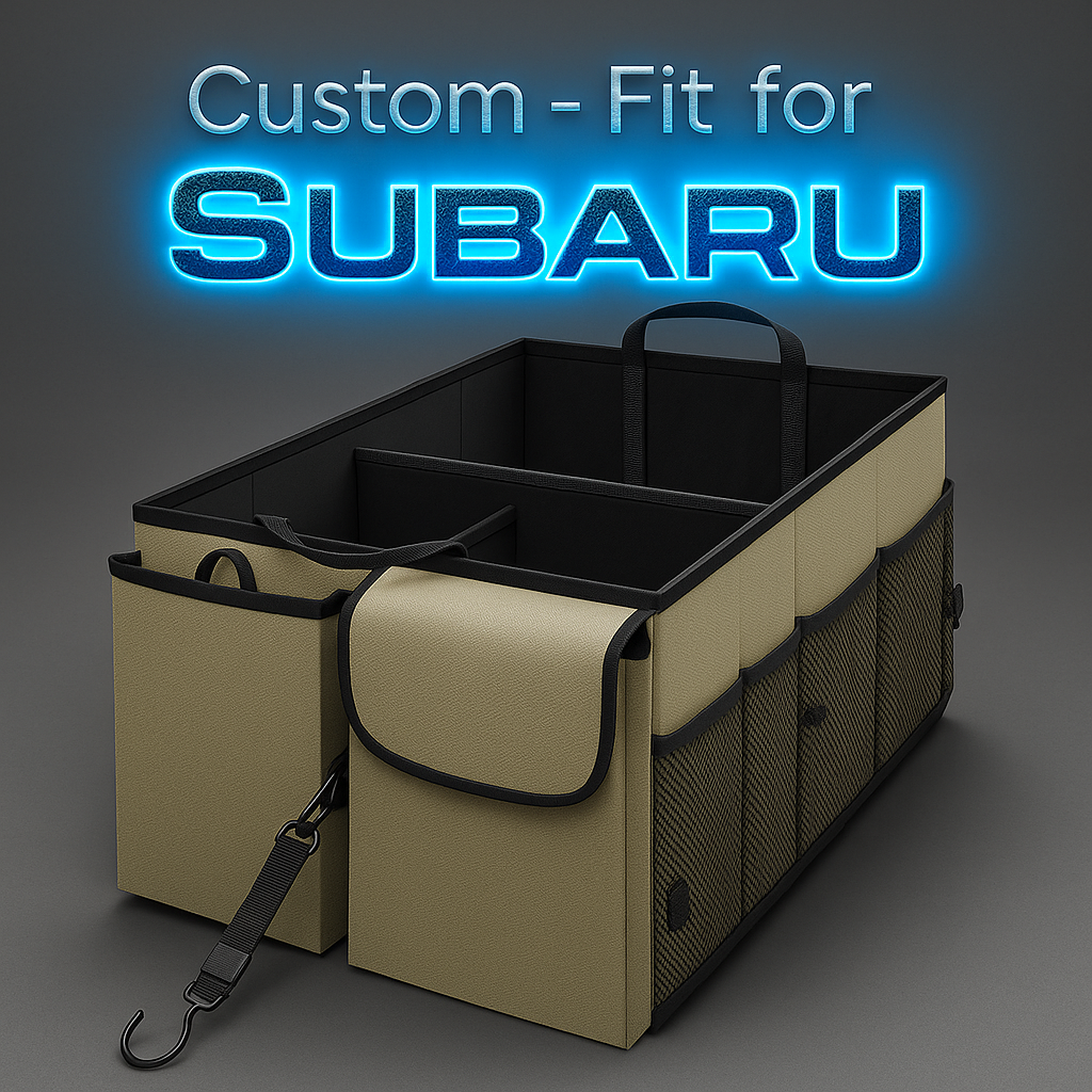Car Trunk Organizer - Collapsible, Custom fit for Subaru, Multi-Compartment SUV Organizer with Adjustable Straps, SU12993 - Delicate Leather