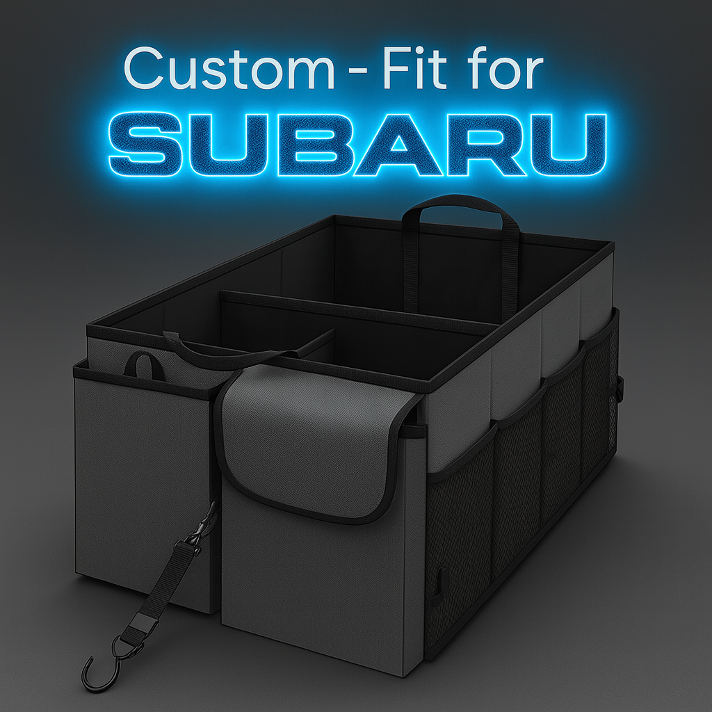 Car Trunk Organizer - Collapsible, Custom fit for Subaru, Multi-Compartment SUV Organizer with Adjustable Straps, SU12993 - Delicate Leather