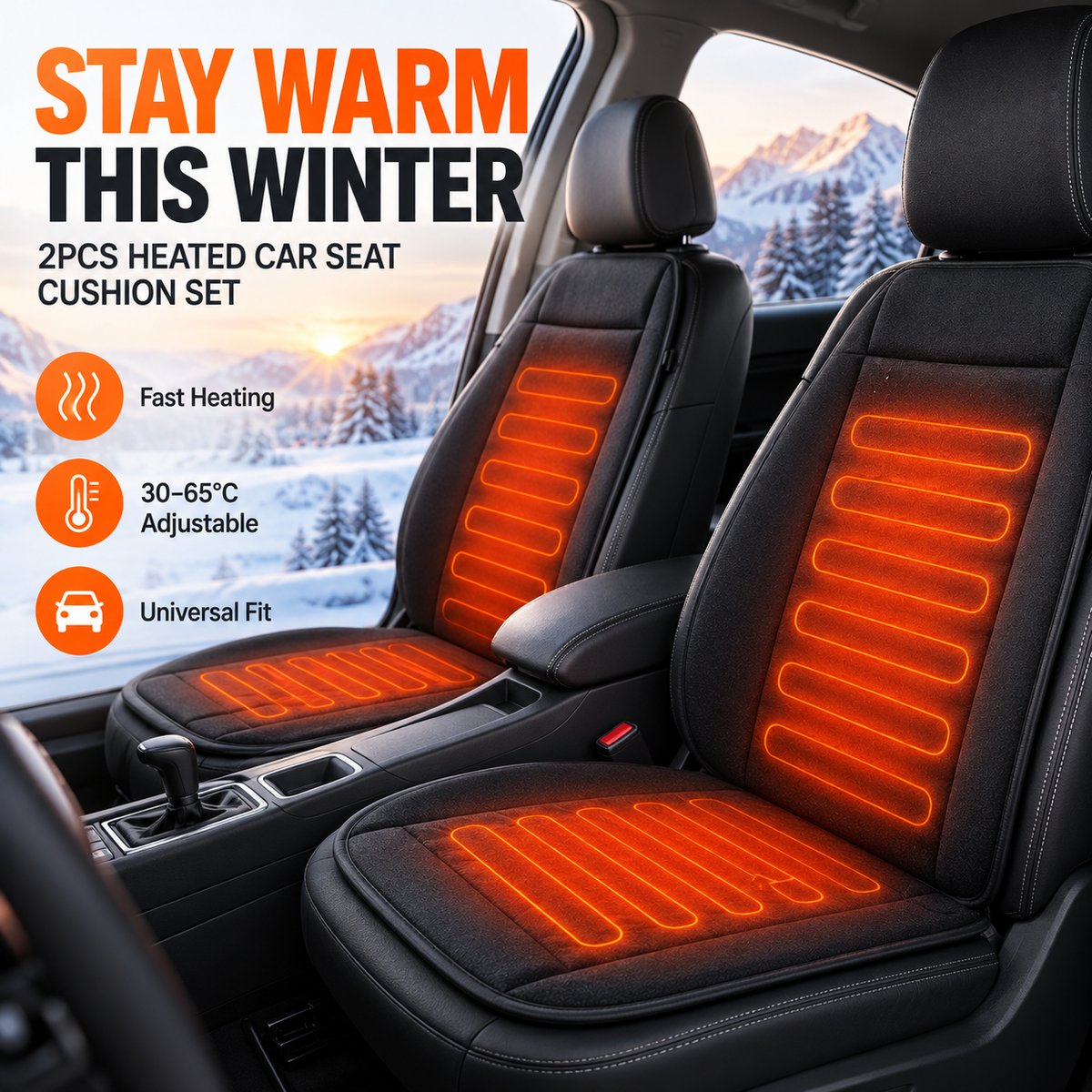 2PCS Universal Heated Car Seat Cushion Set - Winter Thermal Driver Seat Covers - Delicate Leather