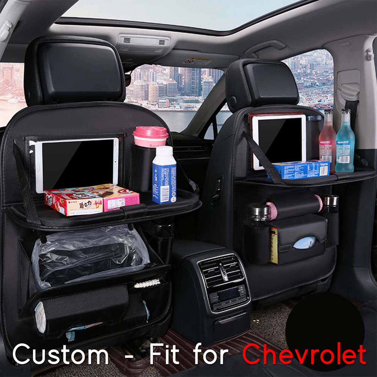 Backseat Organizer With Tablet Holder PU Leather, Custom-Fit For Car, Car Seat Back Protectors Kick With Foldable Table Tray Car Seat Organizer DLCH240