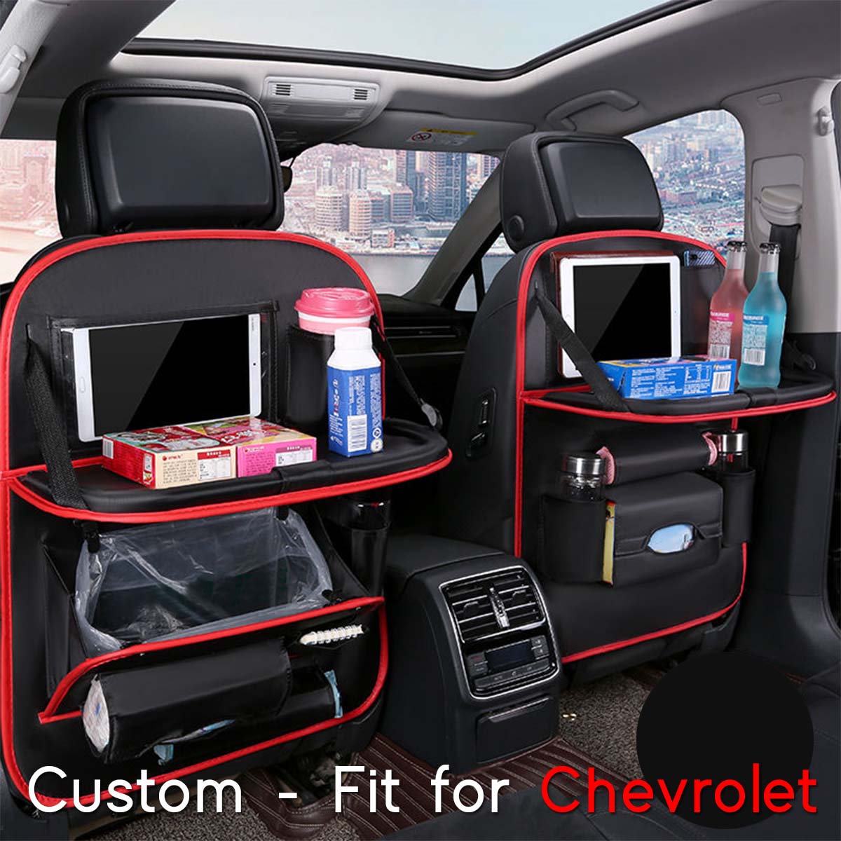 Backseat Organizer With Tablet Holder PU Leather, Custom-Fit For Car, Car Seat Back Protectors Kick With Foldable Table Tray Car Seat Organizer DLCH240