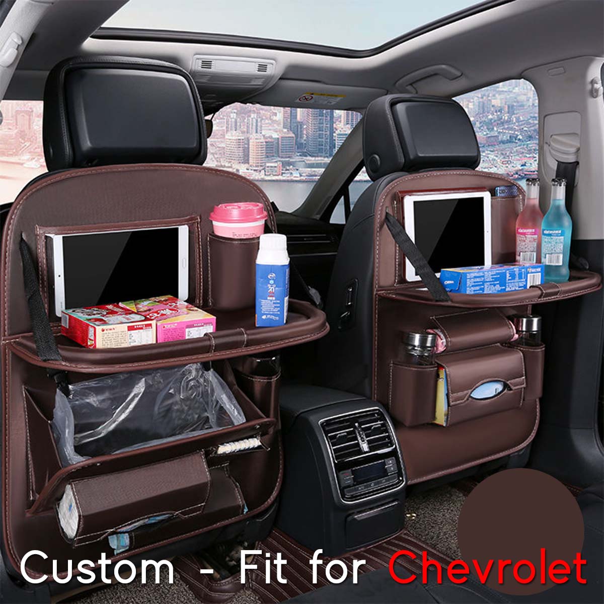 Backseat Organizer With Tablet Holder PU Leather, Custom-Fit For Car, Car Seat Back Protectors Kick With Foldable Table Tray Car Seat Organizer DLCH240