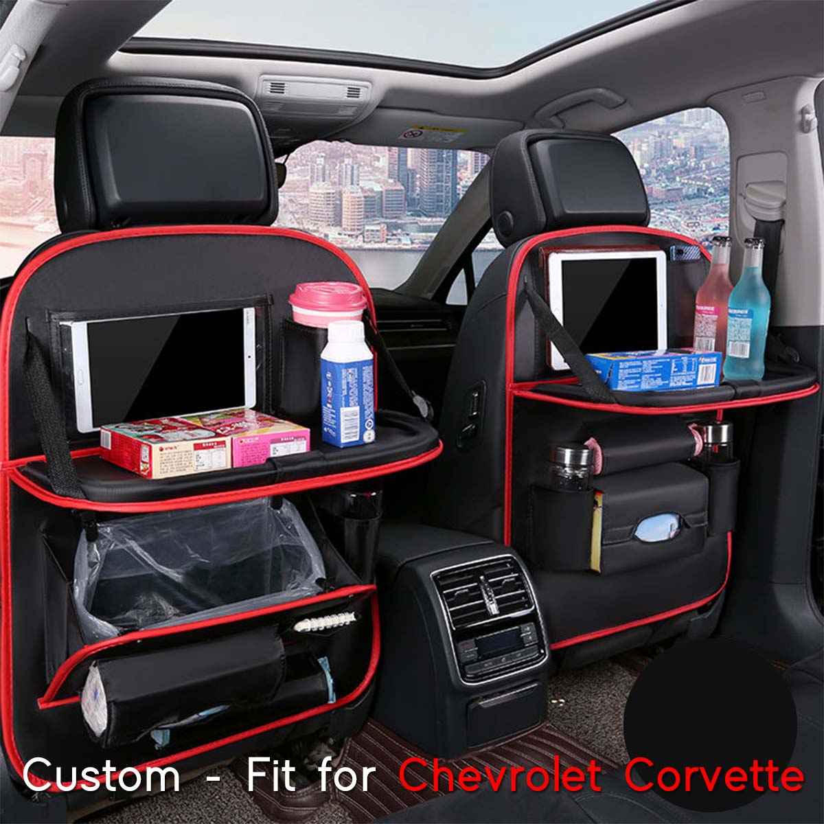 Backseat Organizer With Tablet Holder PU Leather, Custom-Fit For Car, Car Seat Back Protectors Kick With Foldable Table Tray Car Seat Organizer DLCC240