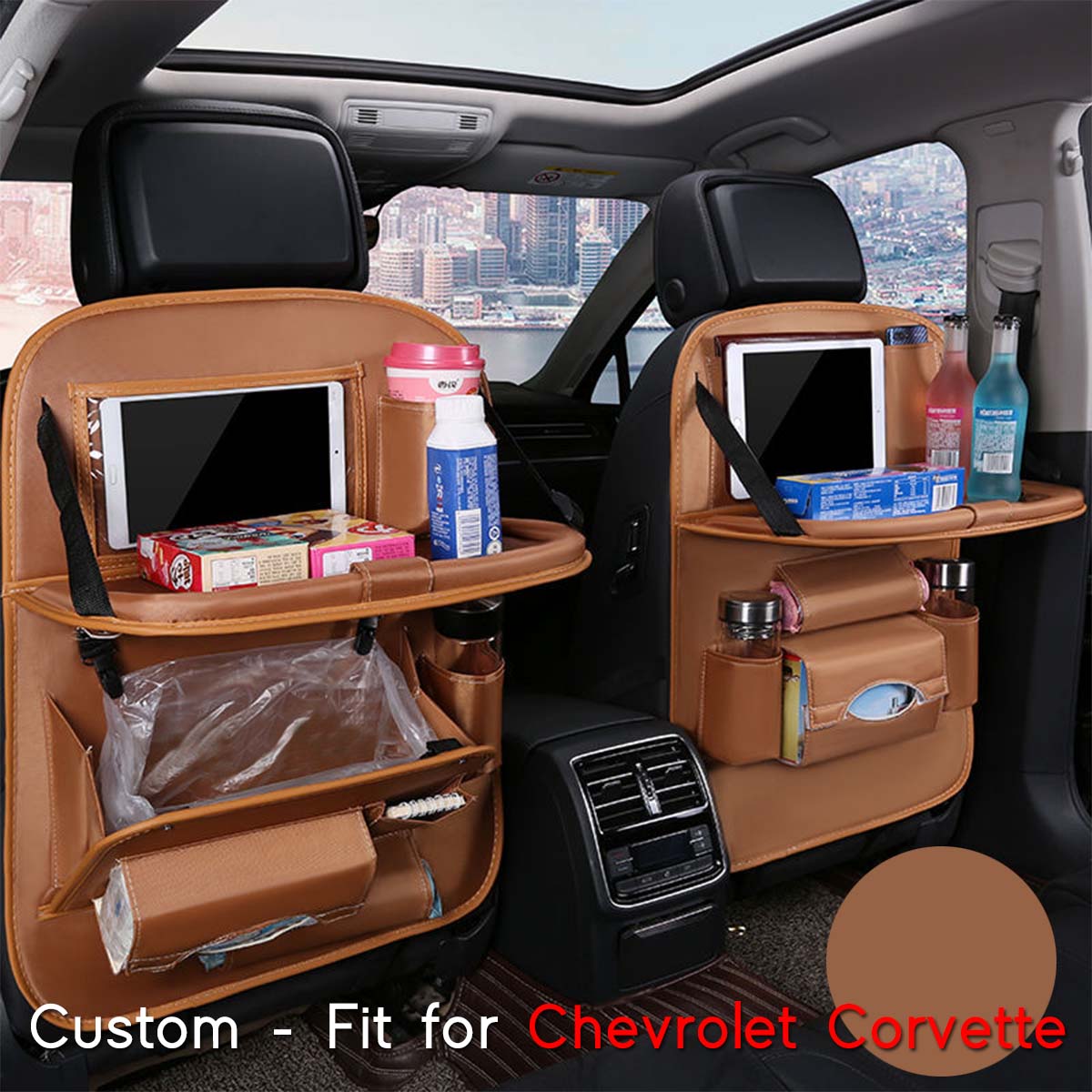 Backseat Organizer With Tablet Holder PU Leather, Custom-Fit For Car, Car Seat Back Protectors Kick With Foldable Table Tray Car Seat Organizer DLCC240