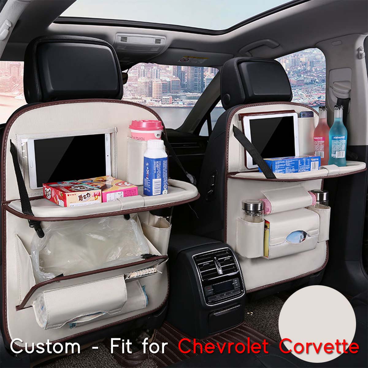 Backseat Organizer With Tablet Holder PU Leather, Custom-Fit For Car, Car Seat Back Protectors Kick With Foldable Table Tray Car Seat Organizer DLCC240