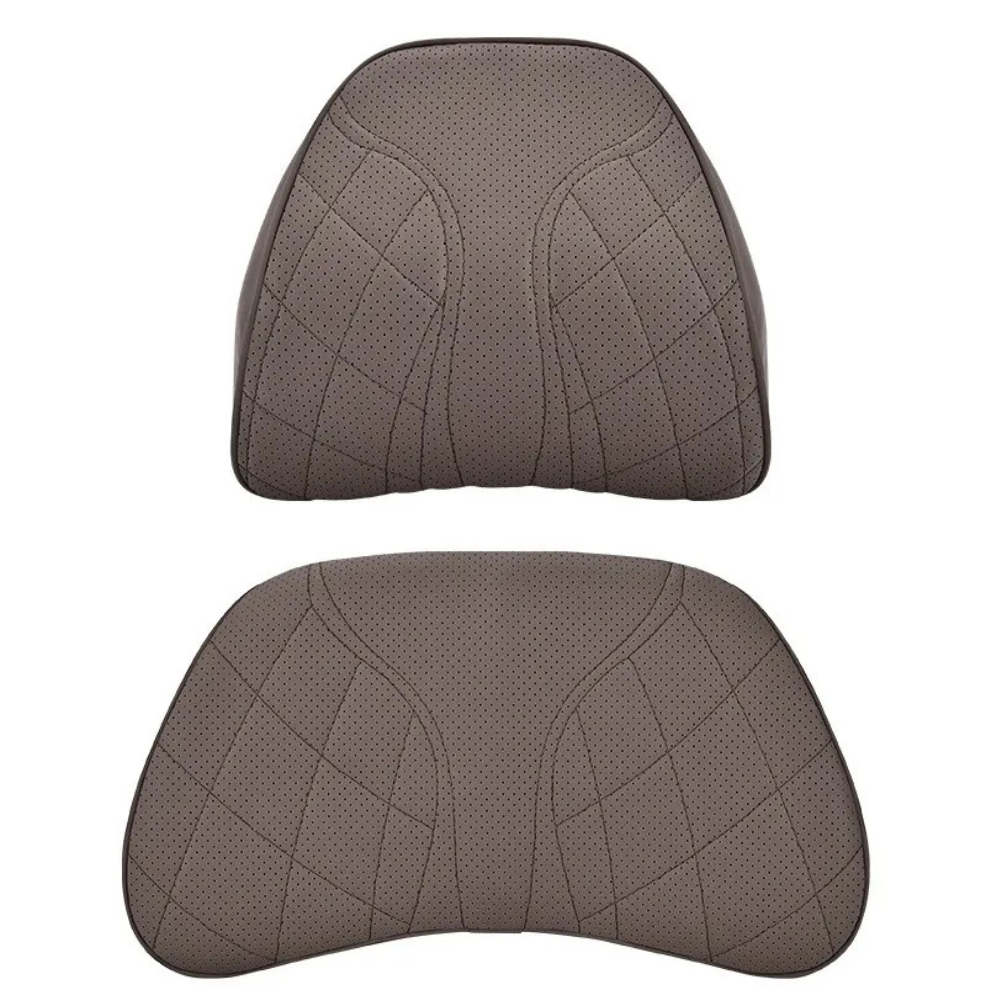 Memory Foam Car Neck & Lumbar Pillow Set – Nappa Leather Headrest and Waist Support - Delicate Leather  