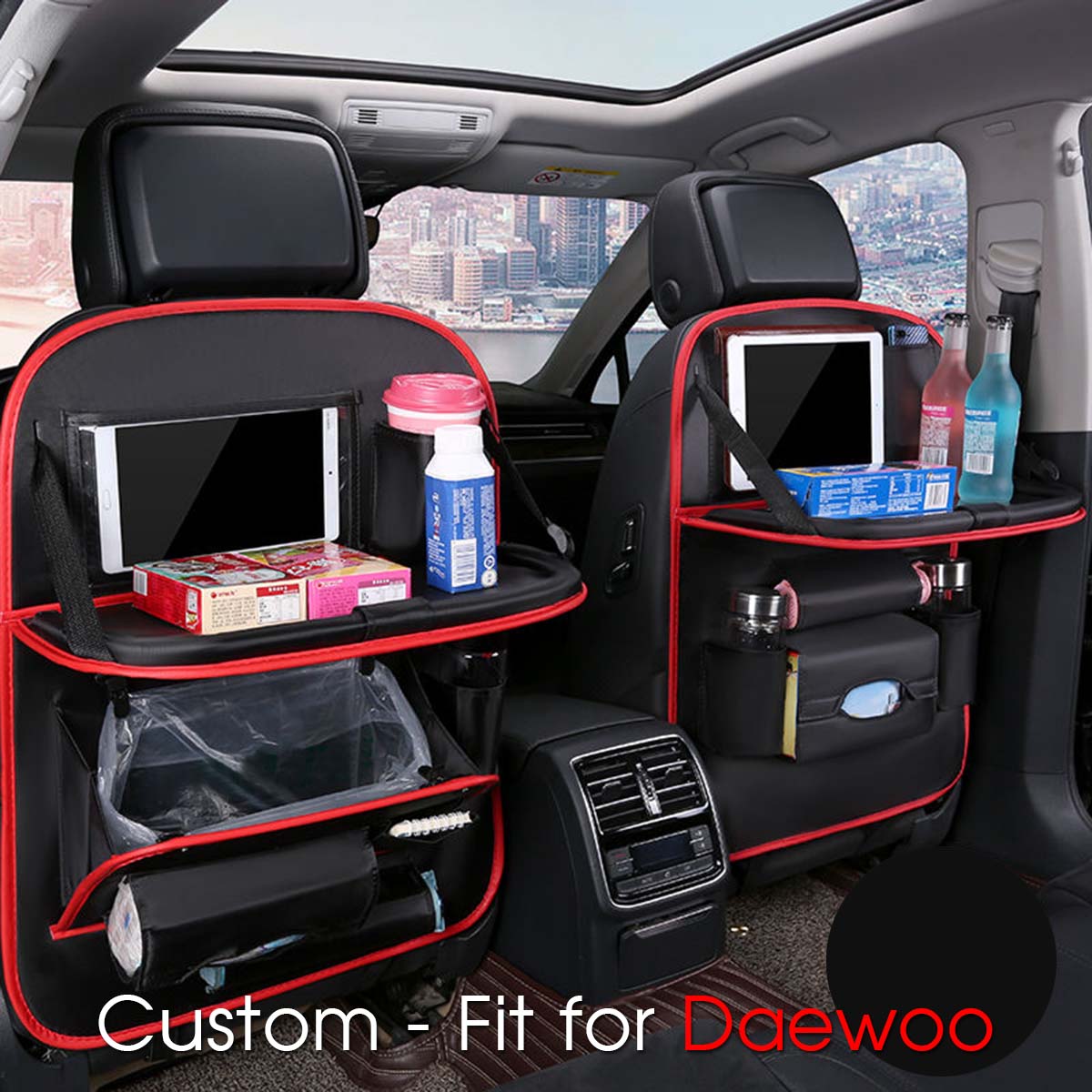 Backseat Organizer With Tablet Holder PU Leather, Custom Fit For Your Cars, Backseat Car Organizer, Car Seat Back Protectors Kick With Foldable Table Tray Car Seat Organizer, Car Accessories DA15987